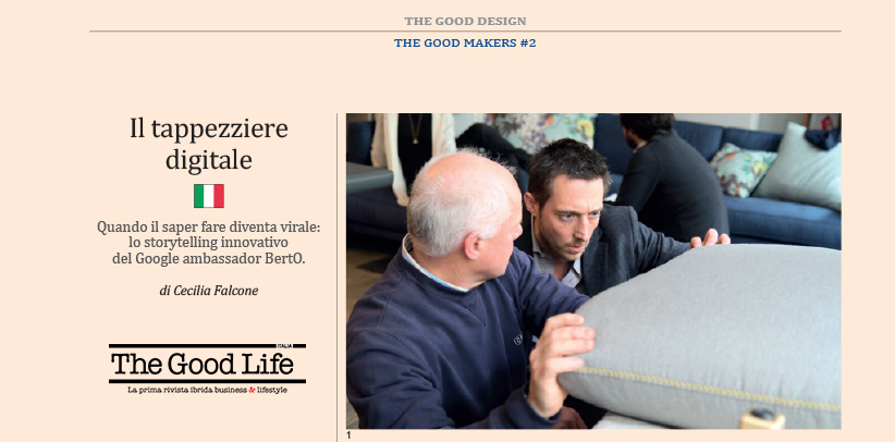 Filippo Berto digital upholsterer in the magazine The Good Life Italia