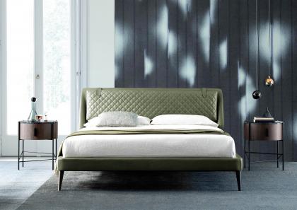 Modern Chelsea double bed in green leather matched with Roi bedside tables - BertO