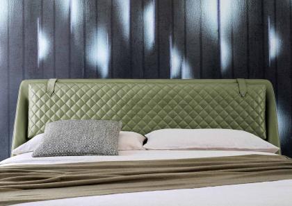 Headboard of the Chelsea modern double bed in green leather - BertO