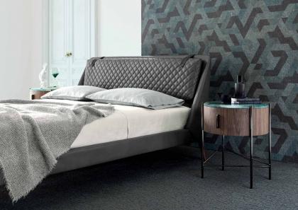 Luxurious modern Chelsea bed in grey leather with Roi bedside table - BertO