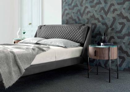 Luxurious modern Chelsea bed in grey leather with Roi bedside table - BertO