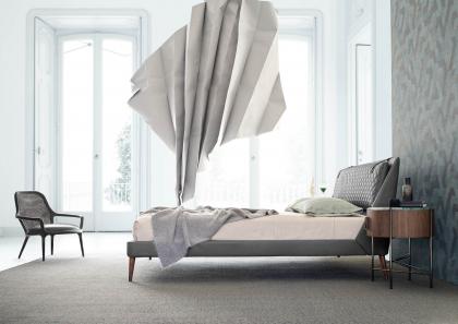 Side view of the modern, luxurious Chelsea bed in grey leather - BertO