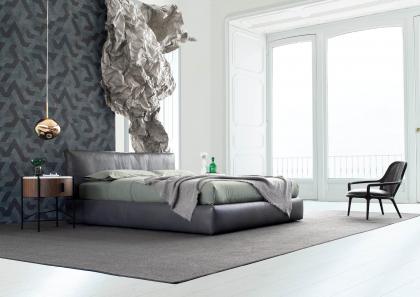 Side view of Soho double bed in grey leather - BertO
