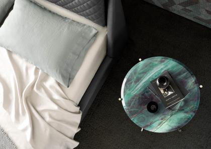 Modern chrome bedside table Roi with top in Emerald quartzite - BertO