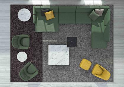 Dee Dee modular sofa composition in green fabric with big peninsula - BertO