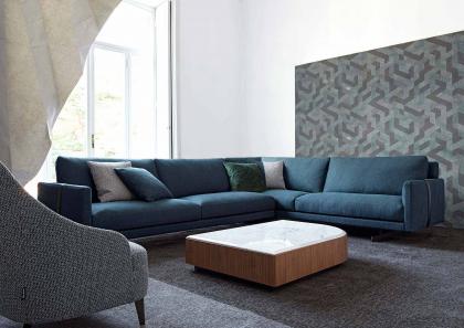 Riff coffee table in Carrara marble and Dee Dee modular sofa - BertO