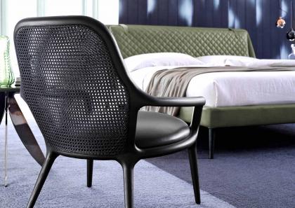 Patti black design armchair with Chelsea bed in green leather - BertO