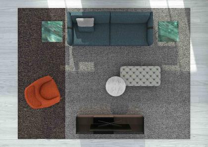 Modern setting furnished with Hanna armchair in orange fabric - BertO