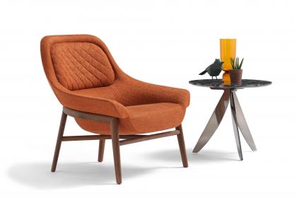 Hanna armchair in orange fabric with Circus coffee table