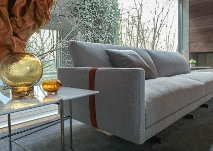Corner sofa with pouf in orange belt boucle fabric - BertO
