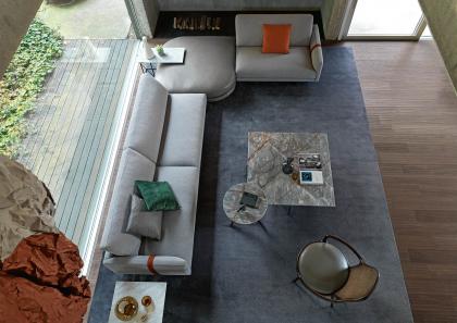 Corner sofa with pouf in boucle fabric from above - BertO