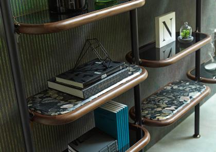 Shelves of the Ian Bookcase in Canaletto Walnut and Marinace Black Marble - BertO