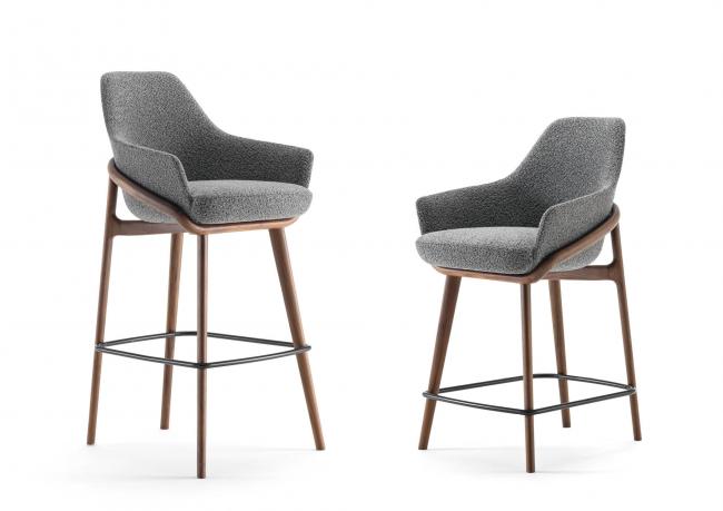 Jackie WOOD wooden and fabric stools with armrests - BertO