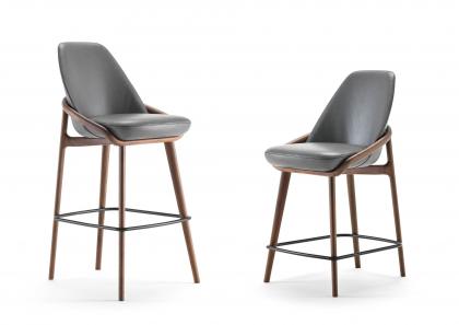 Jackie WOOD wooden and lether stools without armrests - BertO