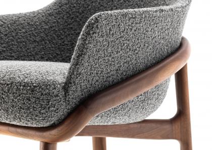 Armrests stool in wood and fabric Jackie WOOD - BertO