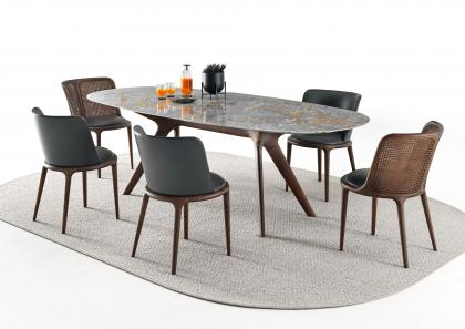 Stiv table with solid wood structure with Deep Grey marble top
