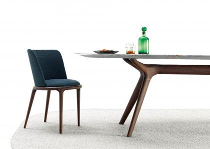 Stiv table with Canaletto walnut base with Joan chair in fabric - BertO