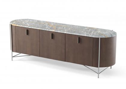 Hilly modern sideboard in Canaletto walnut, Dark Oil finish, with Deep Grey marble top - BertO	