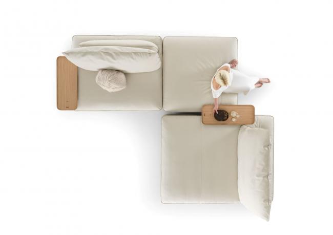 David modular leather sofa with oak armrests - Outlet 