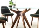 Round Stiv table with glass top and walnut dark oil structure - BertO