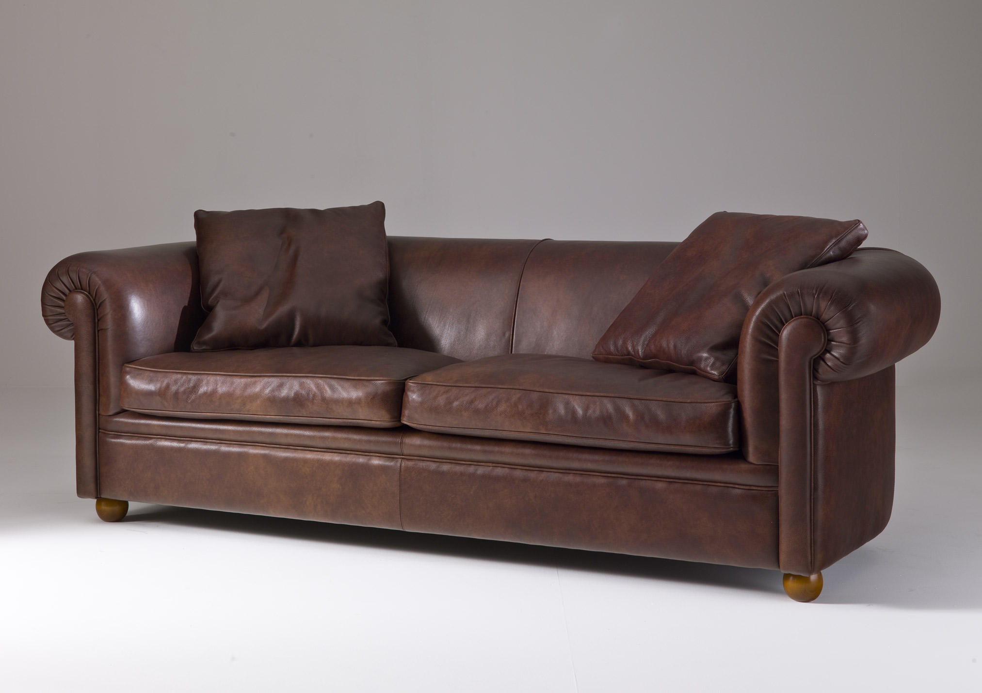York Classic Leather Sofa with scroll arm Berto Salotti