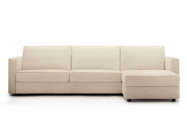 Sofa bed  with chaise longue covered in fabric