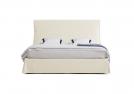 Bed with headboard in stain-resistant linen - white color