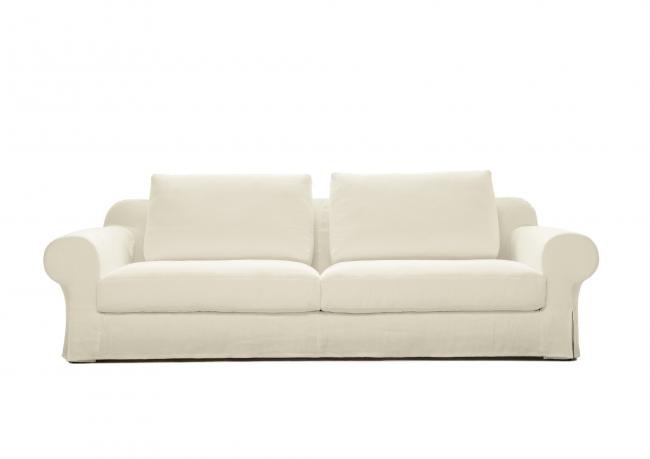 Linen Sofa with Deep Seat Cushions - natural white