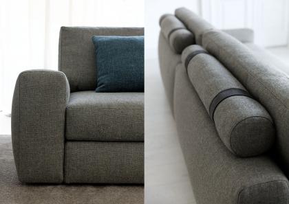 Seatbacks supported by soft roll cushions with precious Nabuk bands in contrasting color