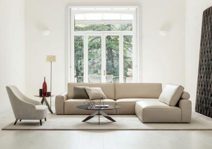 Johnny Sofa with Leather Chaise Longue - BertO