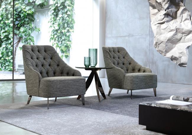 Emilia capitonné armchair with fabric cover - cm L.67 x D.80,5 x H.80