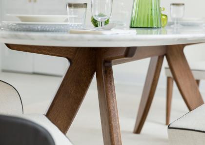 Ring table with marble top and walnut dyed oak solid wood base