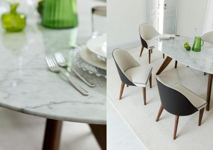 Top available in Carrara marble with shaped edge - Ring Table