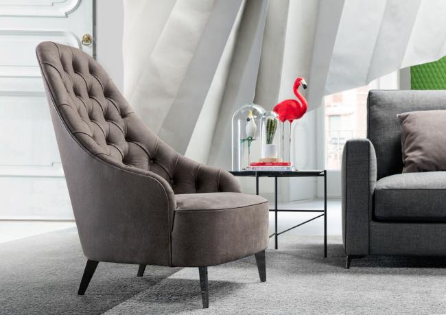 Vanessa capitonné armchair covered in nubuck leather - cm L.67 x D.86 x H.100