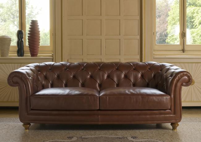 Chester oxford sofa 2 seater covered in brown leather - BertO Outlet