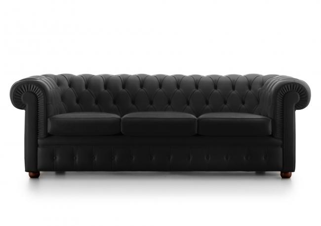 Chester sofa covered in black leather - BertO Outlet