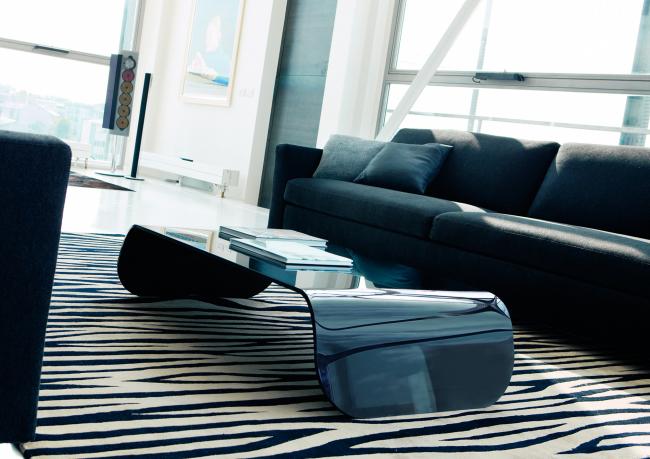 Outlet Black Curved Glass Coffee Table Berto Shop