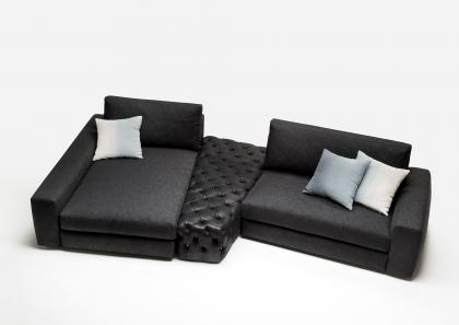 Joey Chaise Longue Sofa covered in Denim - cm L.350 x D.169 x H.81