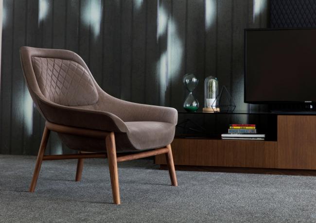 Hanna Designer armchair in wood and leather – cm cm L.86,5 x D.83 x H.85 -  BertO Salotti