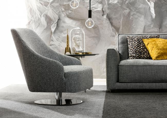 Emilia custom made swivel armchair with steel base