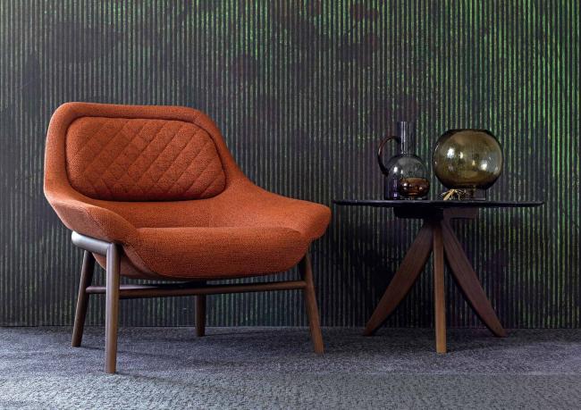 Hanna armchair with Dorian fabric of the BertO collection colour Burnt Orange 